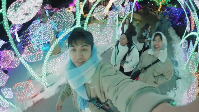 불빛으로 가득한 밤의 정원